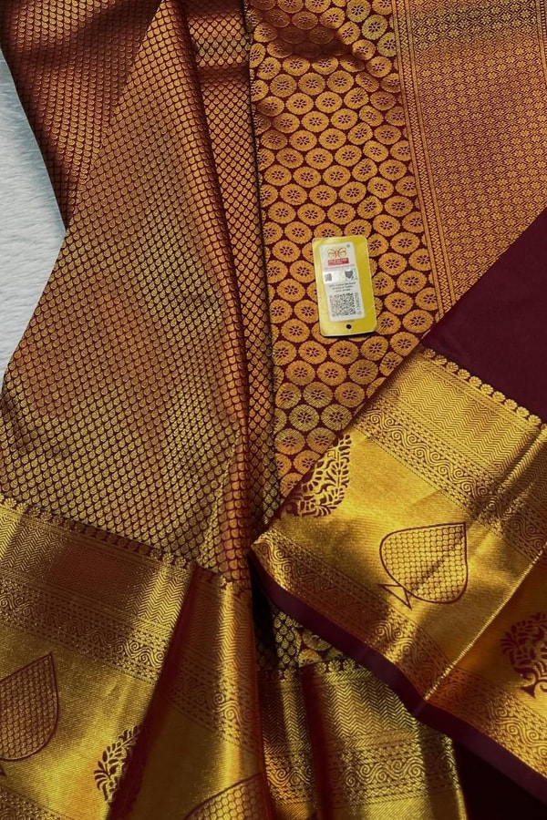 Copper Brown Banarasi Soft Silk Saree with Fine Zari Weave and Gold Butta Pallu  in Surat