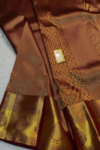 Copper Brown Banarasi Soft Silk Saree with Fine Zari Weave and Gold Butta Pallu  in Surat