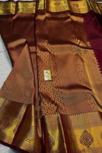 Copper Brown Banarasi Soft Silk Saree with Fine Zari Weave and Gold Butta Pallu  in Surat