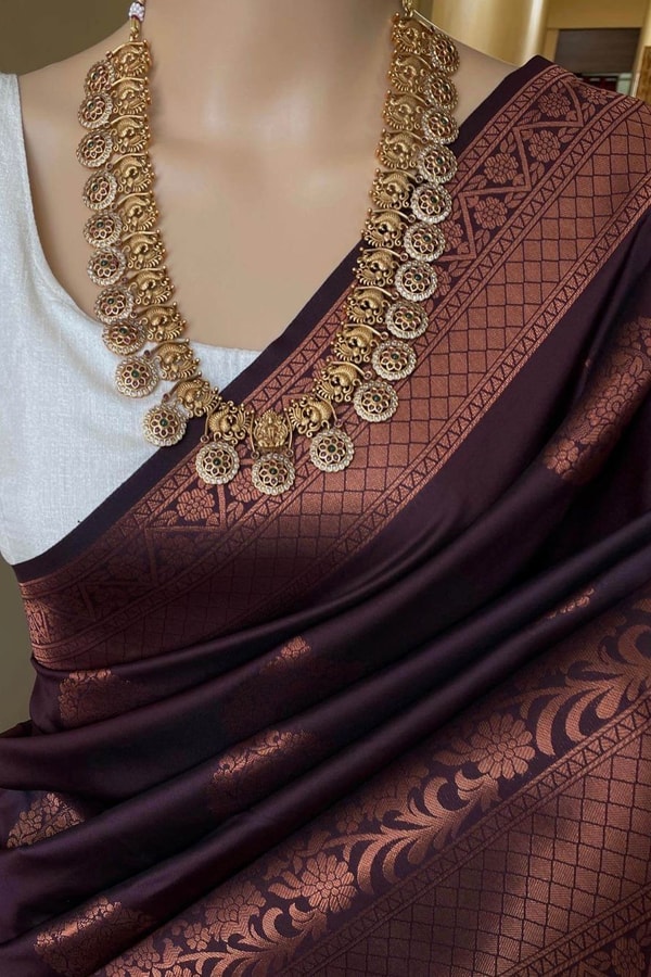 Copper Zari Brocade Banarasi Soft Silk Saree with Medallion Motif Pallu in Five Rich Shades  in Surat