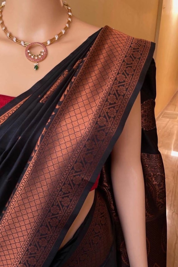Copper Zari Brocade Banarasi Soft Silk Saree with Medallion Motif Pallu in Five Rich Shades  in Surat