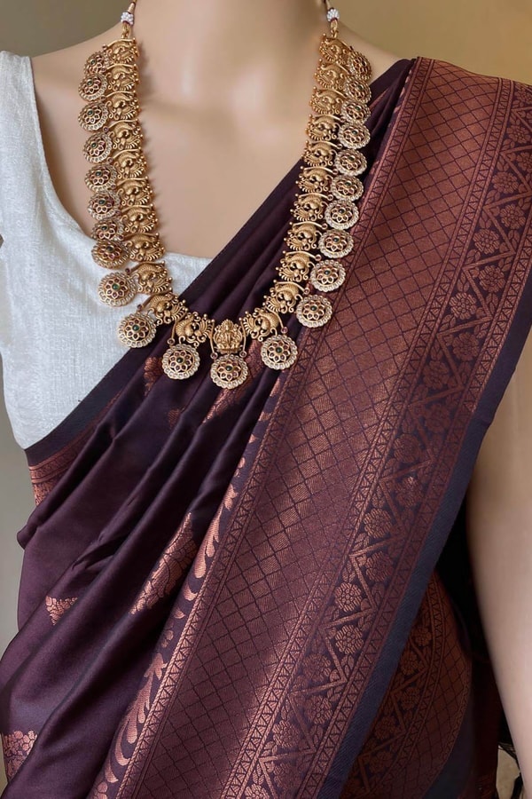 Copper Zari Brocade Banarasi Soft Silk Saree with Medallion Motif Pallu in Five Rich Shades  in Surat