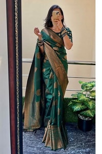 Copper Zari Brocade Banarasi Soft Silk Saree with Medallion Motif Pallu in Five Rich Shades  in Surat