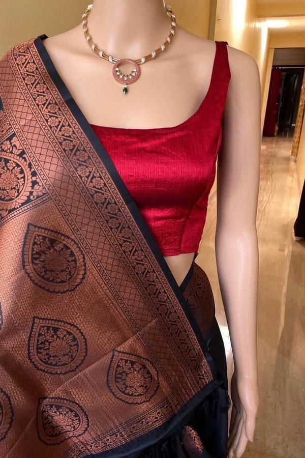 Copper Zari Brocade Banarasi Soft Silk Saree with Medallion Motif Pallu in Five Rich Shades  in Surat