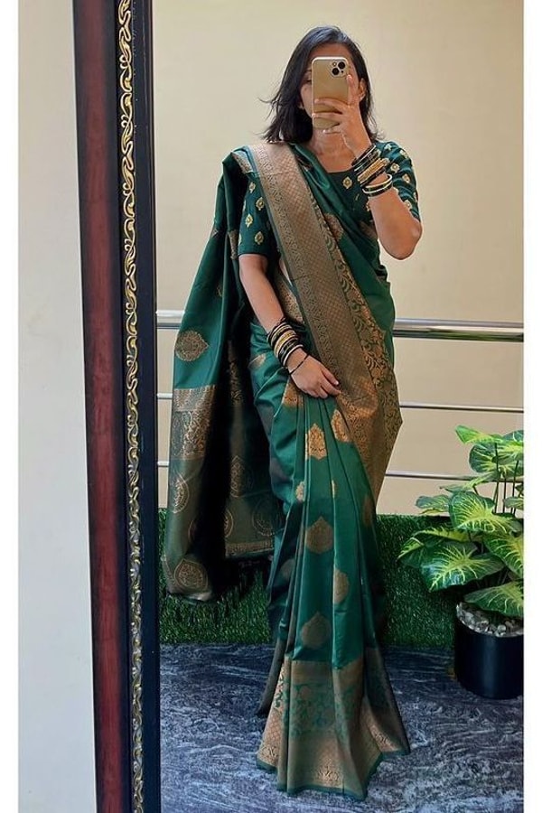 Copper Zari Brocade Banarasi Soft Silk Saree with Medallion Motif Pallu in Five Rich Shades  in Surat