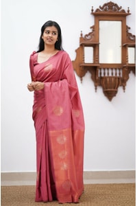 Copper Zari Butta Banarasi Soft Silk Saree in Magenta, Navy, Onion Pink and Peach Pink  in Surat