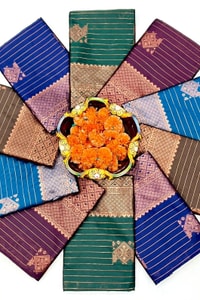 Copper Zari Checks Banarasi Soft Silk Saree in Blue, Coffee, Green, Rama and Wine  in Surat