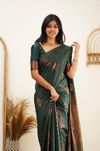 Copper Zari Checks Banarasi Soft Silk Saree in Blue, Coffee, Green, Rama and Wine  in Surat