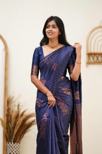 Copper Zari Checks Banarasi Soft Silk Saree in Blue, Coffee, Green, Rama and Wine  in Surat