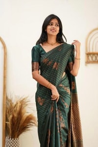 Copper Zari Checks Banarasi Soft Silk Saree in Blue, Coffee, Green, Rama and Wine  in Surat