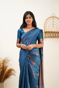 Copper Zari Checks Banarasi Soft Silk Saree in Blue, Coffee, Green, Rama and Wine  in Surat