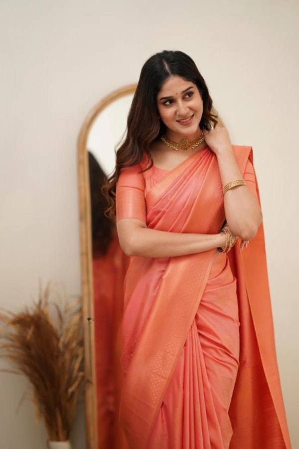 Copper Zari Weaving Banarasi Soft Silk Saree with Grand Pallu in Four Soft Pastel Shades  in Surat