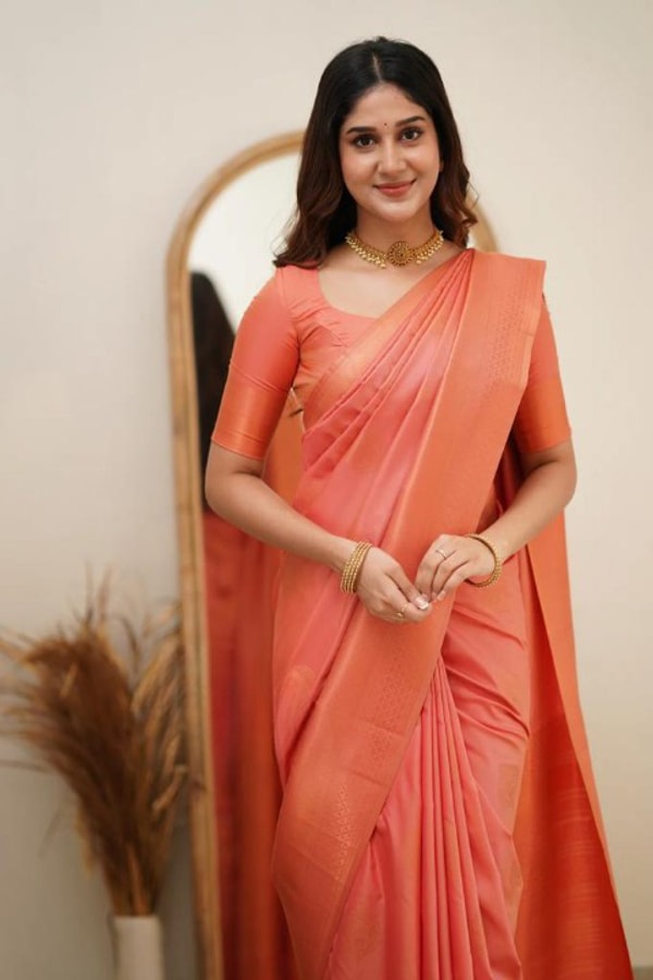 Copper Zari Weaving Banarasi Soft Silk Saree with Grand Pallu in Four Soft Pastel Shades  in Surat