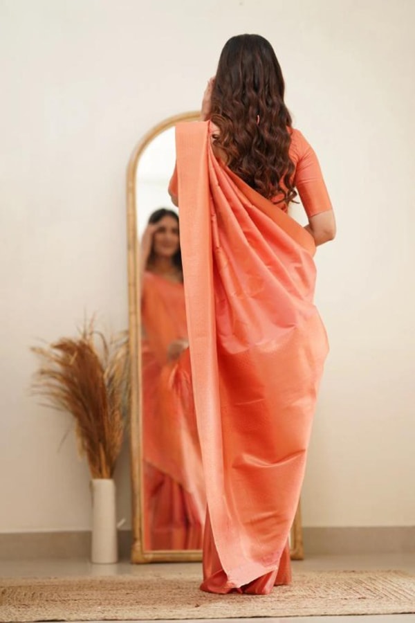 Copper Zari Weaving Banarasi Soft Silk Saree with Grand Pallu in Four Soft Pastel Shades  in Surat