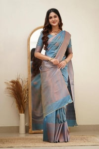 Copper Zari Weaving Banarasi Soft Silk Saree with Grand Pallu in Four Soft Pastel Shades  in Surat