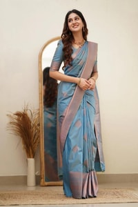 Copper Zari Weaving Banarasi Soft Silk Saree with Grand Pallu in Four Soft Pastel Shades  in Surat