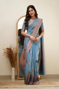 Copper Zari Weaving Banarasi Soft Silk Saree with Grand Pallu in Four Soft Pastel Shades  in Surat