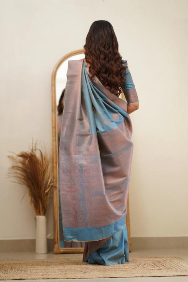 Copper Zari Weaving Banarasi Soft Silk Saree with Grand Pallu in Four Soft Pastel Shades  in Surat