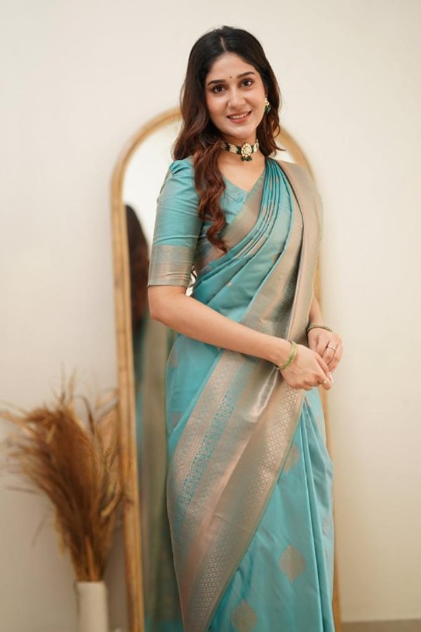 Copper Zari Weaving Banarasi Soft Silk Saree with Grand Pallu in Four Soft Pastel Shades  in Surat