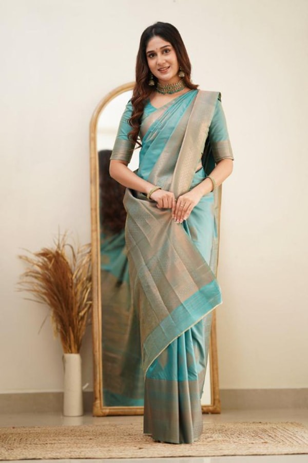 Copper Zari Weaving Banarasi Soft Silk Saree with Grand Pallu in Four Soft Pastel Shades  in Surat