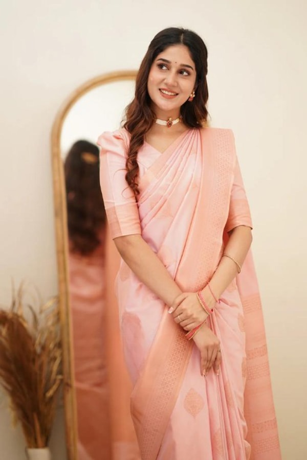 Copper Zari Weaving Banarasi Soft Silk Saree with Grand Pallu in Four Soft Pastel Shades  in Surat