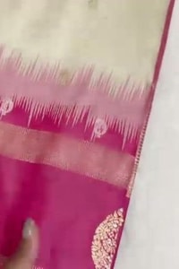 Cream Banarasi Soft Silk Saree with Contrast Green or Pink Zari Border and Pallu  in Surat video 1