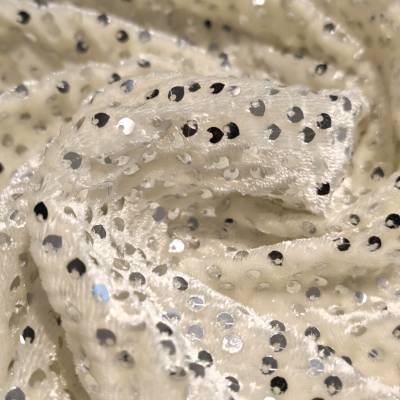Cream Sequin Velvet Fabric 0.80 Meter in Surat