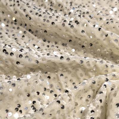 Cream Sequin Velvet Fabric 1 Meter in Surat