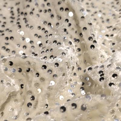 Cream Sequin Velvet Fabric 5.85 Meter in Surat