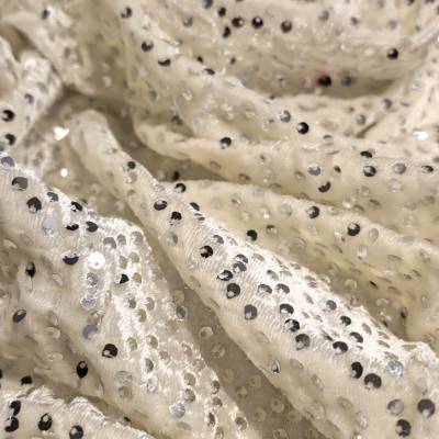 Cream Sequin Velvet Fabric 7.45 Meter 6XL Size in Surat