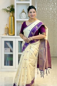 Cream Soft Cotton Saree with Purple Jacquard Border and Woven Butti Body  in Surat