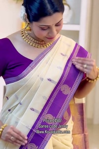 Cream Soft Cotton Saree with Purple Jacquard Border and Woven Butti Body  in Surat video 1