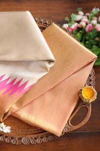 Cream and Rani Pink Soft Lichi Silk Saree with Zari Temple Border and Contrast Pallu  in Surat