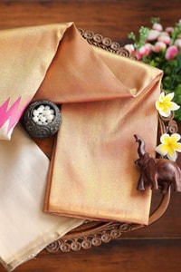 Cream and Rani Pink Soft Lichi Silk Saree with Zari Temple Border and Contrast Pallu  in Surat