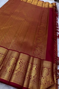 Crimson Red Jacquard Banarasi Soft Silk Saree with Peacock Zari Border and Gold Pallu  in Surat