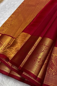 Crimson Red Jacquard Banarasi Soft Silk Saree with Peacock Zari Border and Gold Pallu  in Surat