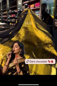Dark Chocolate Banarasi Soft Silk Saree with Gold Paisley Buttis and Mustard Gold Pallu  in Surat
