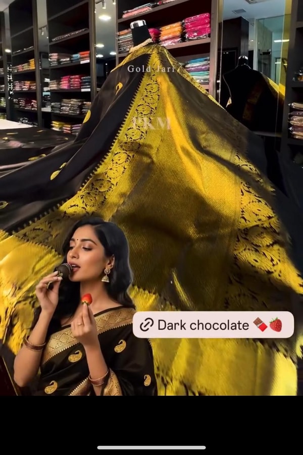 Dark Chocolate Banarasi Soft Silk Saree with Gold Paisley Buttis and Mustard Gold Pallu  in Surat