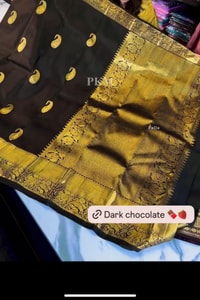 Dark Chocolate Banarasi Soft Silk Saree with Gold Paisley Buttis and Mustard Gold Pallu  in Surat