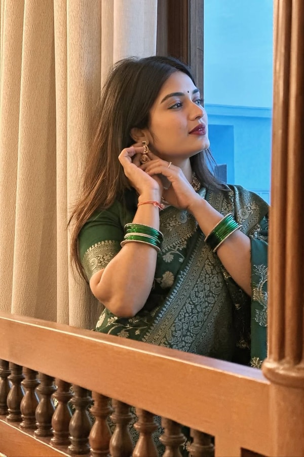 Dark Green Banarasi Soft Silk Saree with All-Over Silver Zari Floral Jaal  in Surat