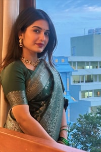 Dark Green Banarasi Soft Silk Saree with All-Over Silver Zari Floral Jaal  in Surat