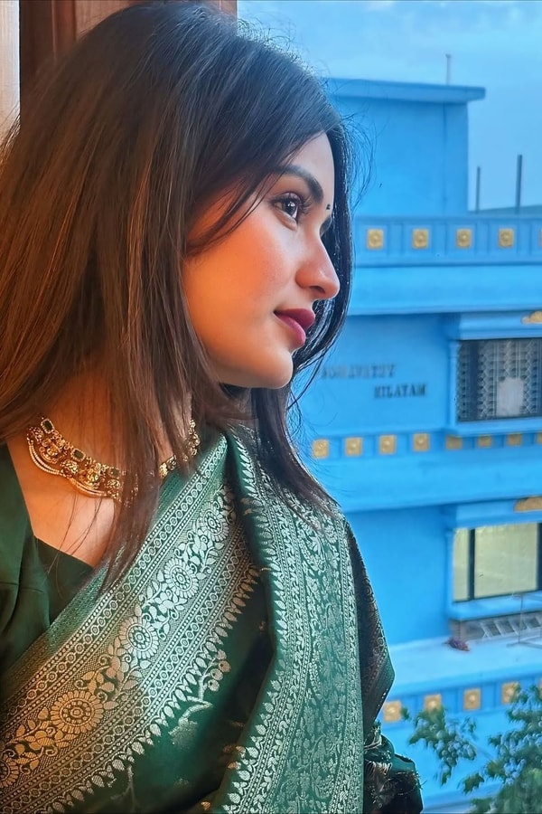 Dark Green Banarasi Soft Silk Saree with All-Over Silver Zari Floral Jaal  in Surat