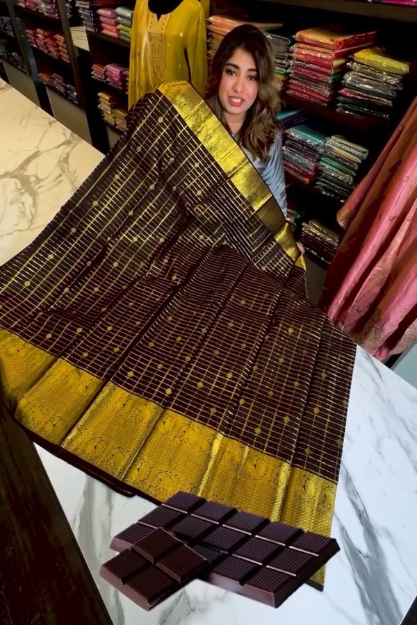 Dark Maroon Banarasi Soft Silk Saree with Fine Zari Checks and Lemon Gold Pallu  in Surat
