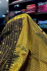 Dark Maroon Banarasi Soft Silk Saree with Fine Zari Checks and Lemon Gold Pallu  in Surat