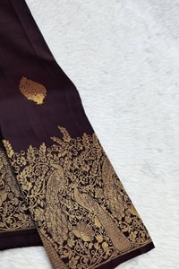 Dark Wine Banarasi Soft Silk Saree with Gold Leaf Buttas and Large Paisley Zari Border  in Surat