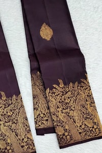 Dark Wine Banarasi Soft Silk Saree with Gold Leaf Buttas and Large Paisley Zari Border  in Surat