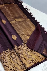 Dark Wine Banarasi Soft Silk Saree with Gold Leaf Buttas and Large Paisley Zari Border  in Surat