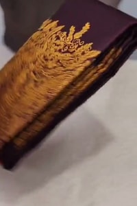Dark Wine Banarasi Soft Silk Saree with Gold Leaf Buttas and Large Paisley Zari Border  in Surat video 2