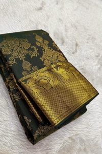 Deep Green Banarasi Soft Silk Saree with All-Over Gold Zari Floral Brocade Jaal  in Surat