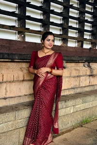 Deep Maroon Banarasi Soft Silk Saree with All-Over Gold Zari Buttis and Gold Border  in Surat
